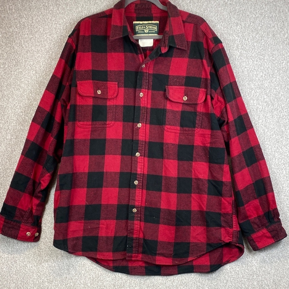 Vtg Field and Stream buffalo plaid flannel button up shirt mens L/XL workwear